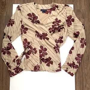 COPY - ANN TAYLOR 💯 silk true wrap blouse floral long sleeve tie side top 12